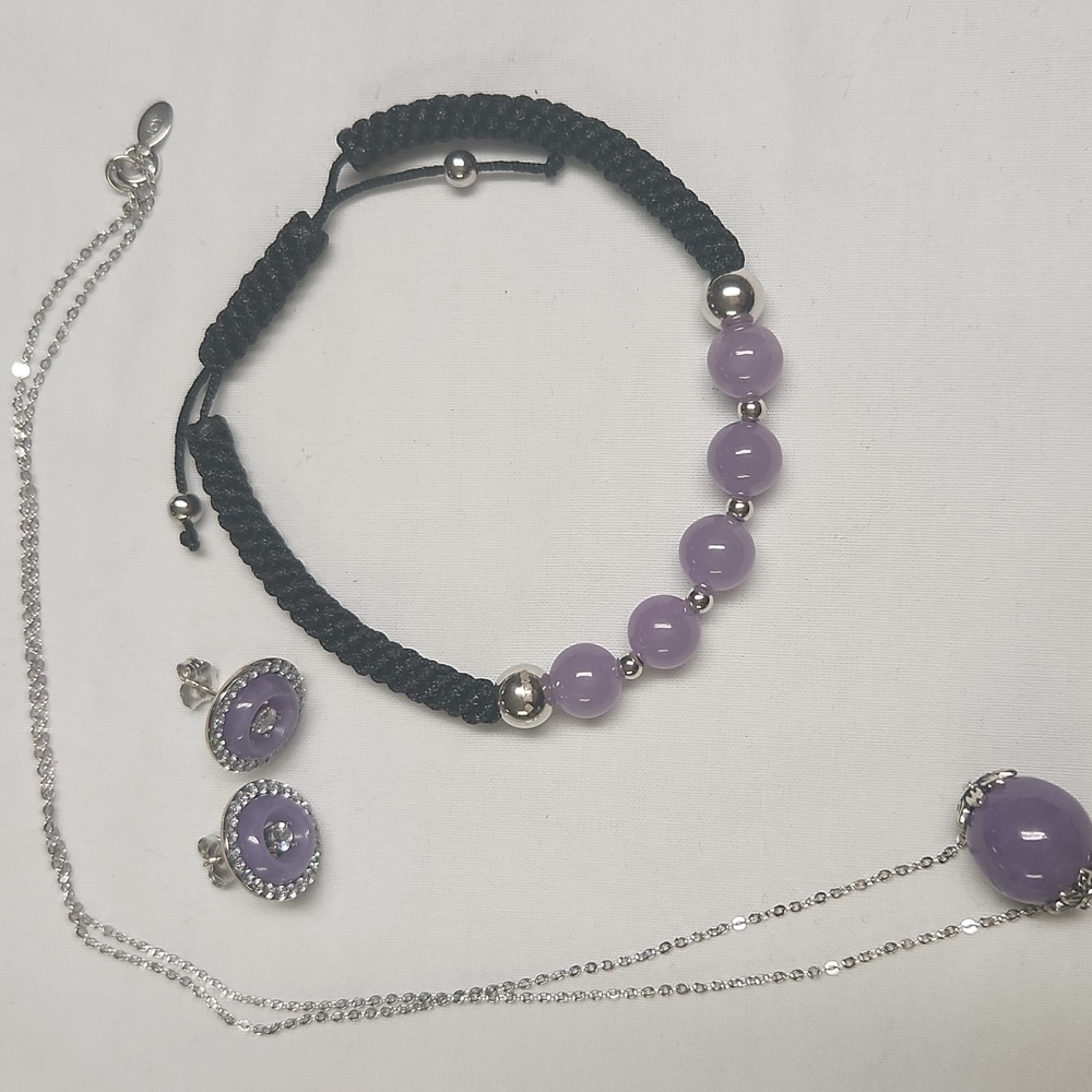 JOY Jade Of Yesteryear Lavender/Purle Lot Of 3 - NECKLACE, EARRINGS, BRACELET - Picture 10 of 12